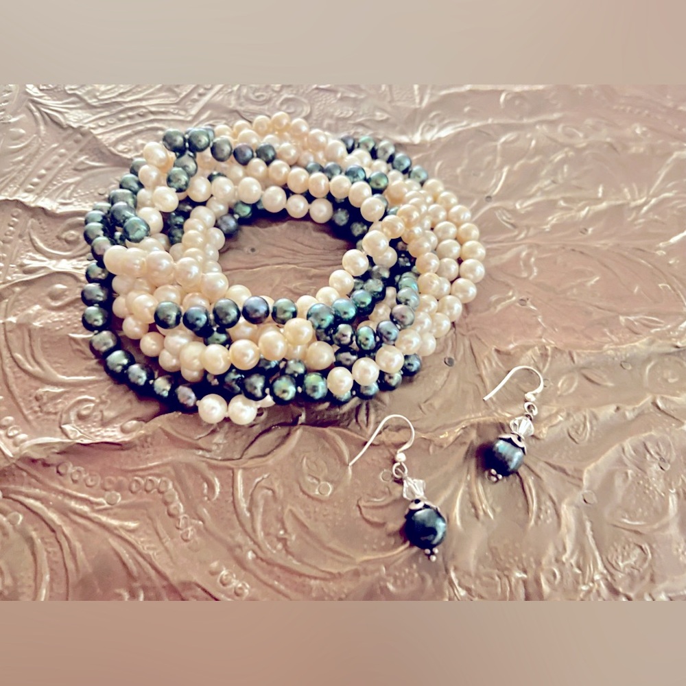 Authentic Tahitian Pearl Necklace Earrings Set